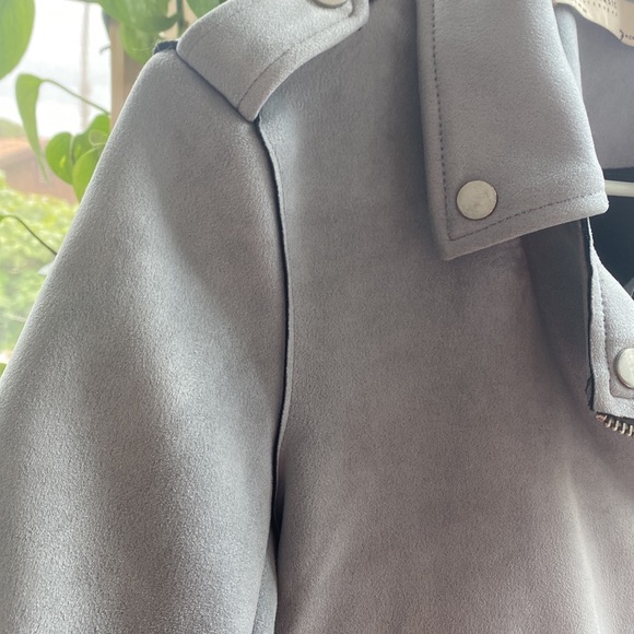 Grey-blue Suede Moto Jacket - Picture 4 of 5